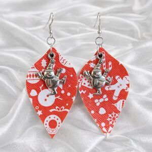 Silver Tone Metal Faux Leather Christmas Snowman Fashion Earrings S925 Posts